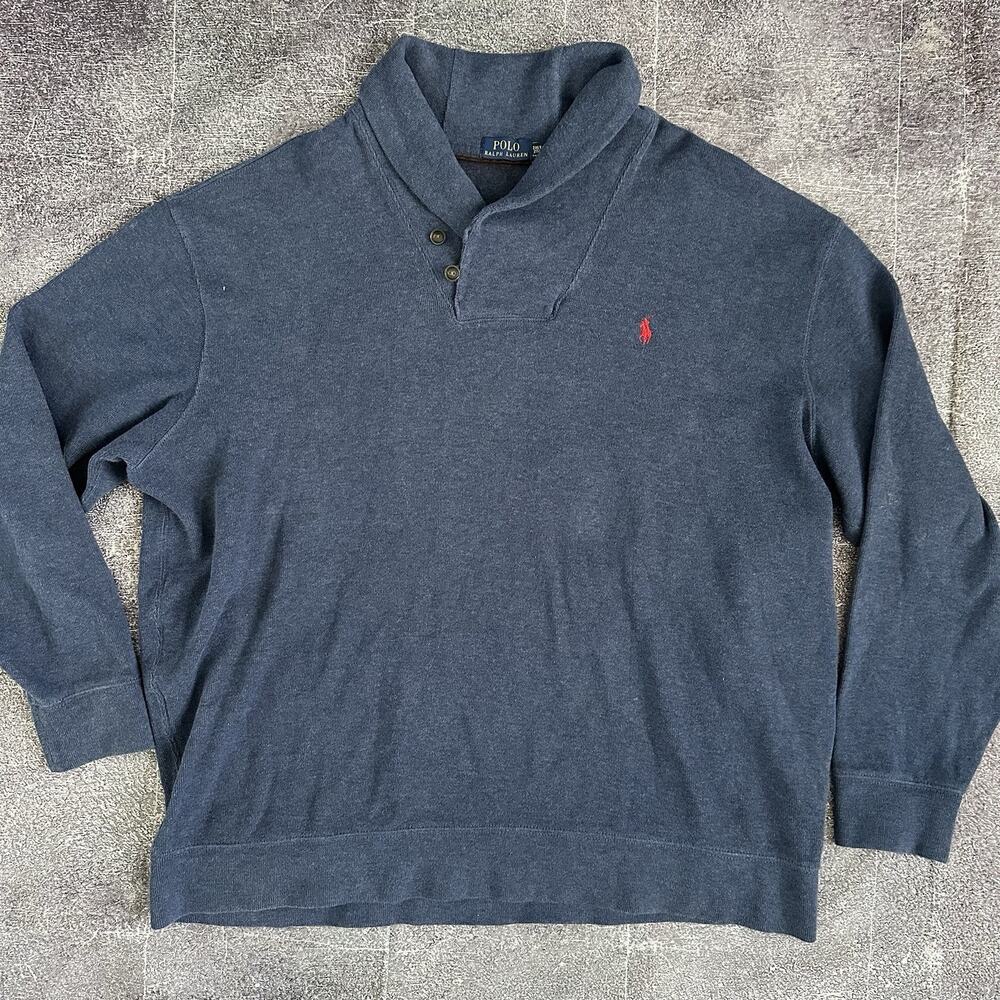 Men's Polo Ralph Lauren Luxury Jersey Shawl Collar Navy Blue Pullover Sz 2XL T